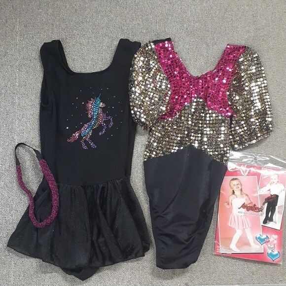 4 pc bundle of unicorn leortard and flashy dancer, hair pc, white pantyhose. - Picture 1 of 7